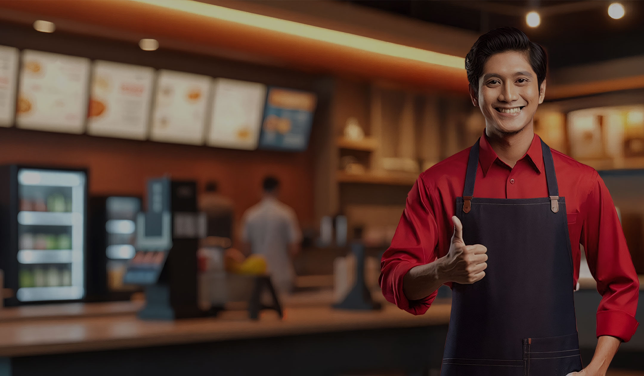 Smiling cafe merchant approved for a merchant cash advance from RM10,000 based on sales via the Boost payment gateway