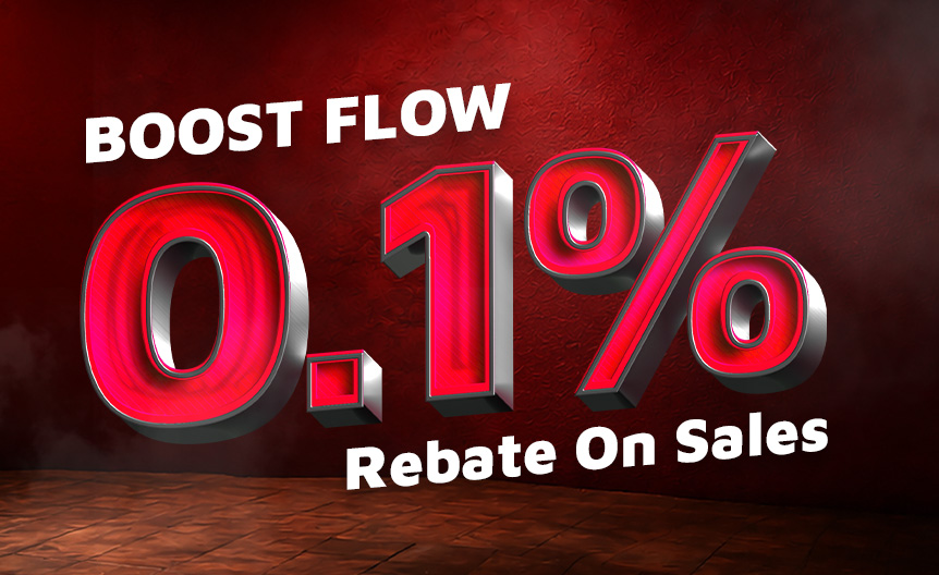 Boost Flow 0.1% rebate on sales promo, rewarding merchants who collect through the Boost SME payment gateway monthly