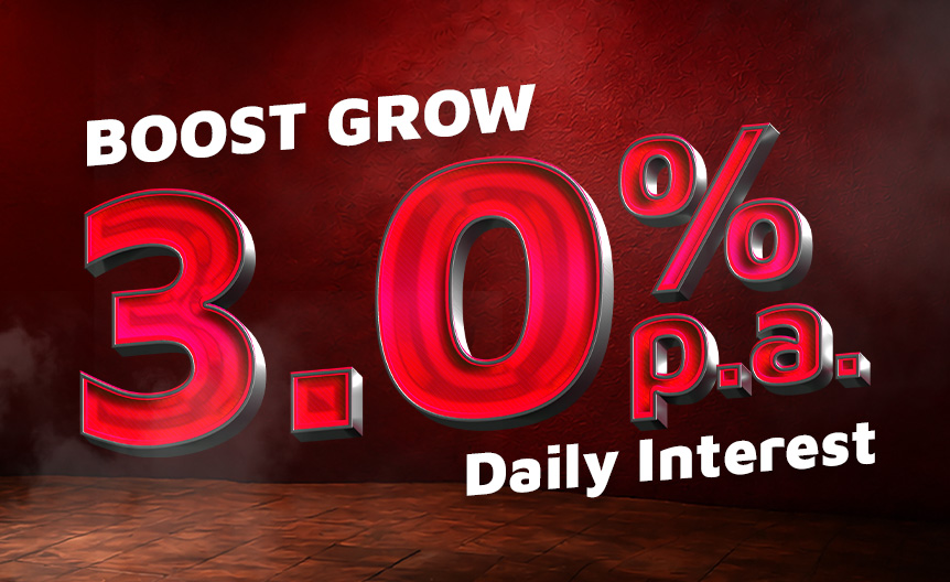 Boost Grow 3.0% p.a. daily interest promo for the Boost SME business current account with no lock-in or minimum balance